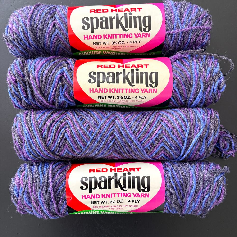 Red Heart Sparkling Yarn Mood Indigo 127 Lot of 4 3.5 oz 4 Ply Vintage
